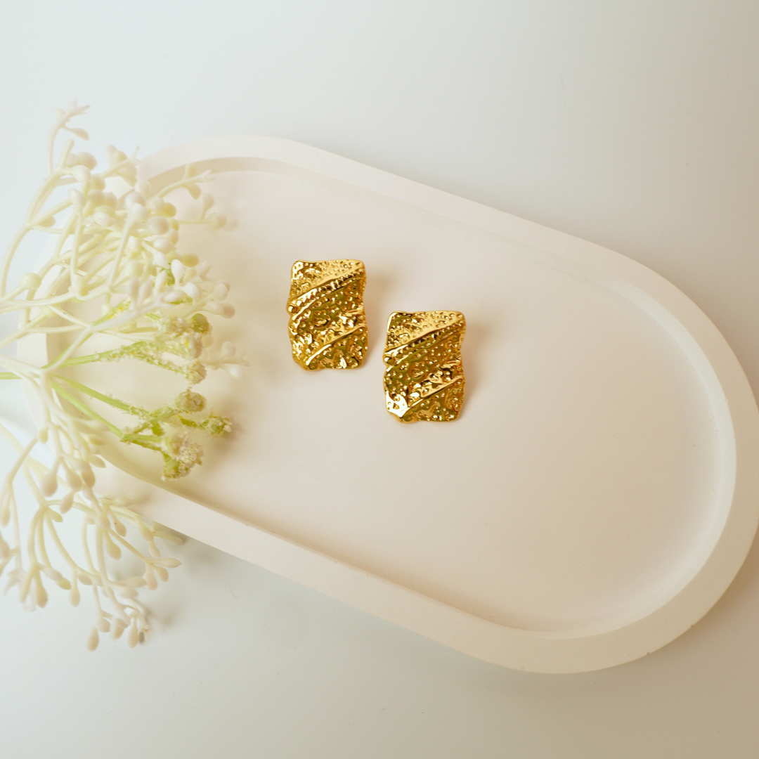 Ashara Auric Bloom Studs – 18K Gold-Plated Textured Statement Stud Earrings