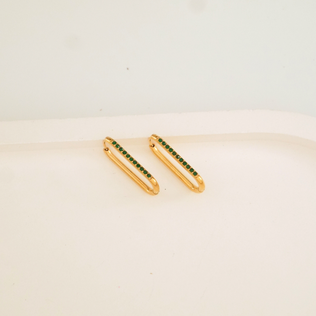 Emerald Elongate Oval Hoops – Green Stone, Gold Plated | Ashara Jewels
