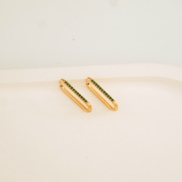 Emerald Elongate Oval Hoops – Green Stone, Gold Plated | Ashara Jewels