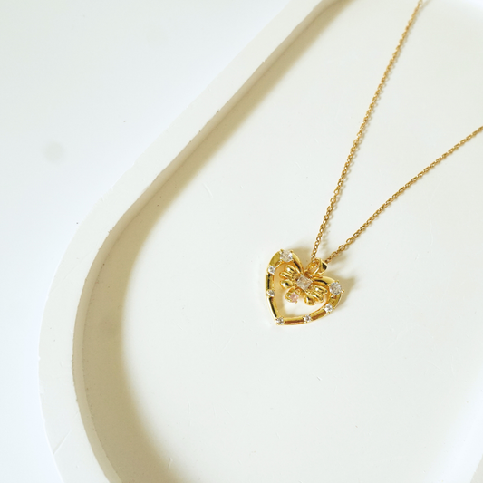 Ashara Crystal Bow Heart Necklace