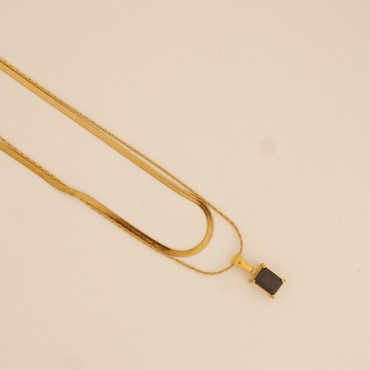 NoirEdge Pendant Necklace – Black Stone Gold-Plated Stainless Steel Jewelry | Ashara Jewels