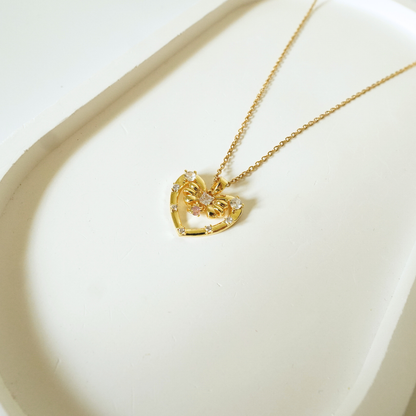 Ashara Crystal Bow Heart Necklace