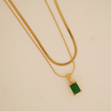 EmeraldMuse Pendant Necklace – Green Stone Gold-Plated Stainless Steel Chain | Ashara Jewels