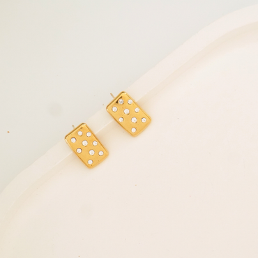 Dot Drama Rectangle Stud Earrings – Gold Plated & Waterproof | Ashara Jewels