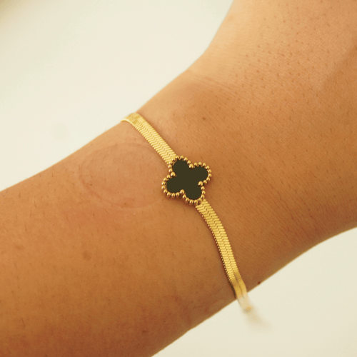 Noir Clover Snake Chain Bracelet – 18K gold-plated stainless steel bracelet