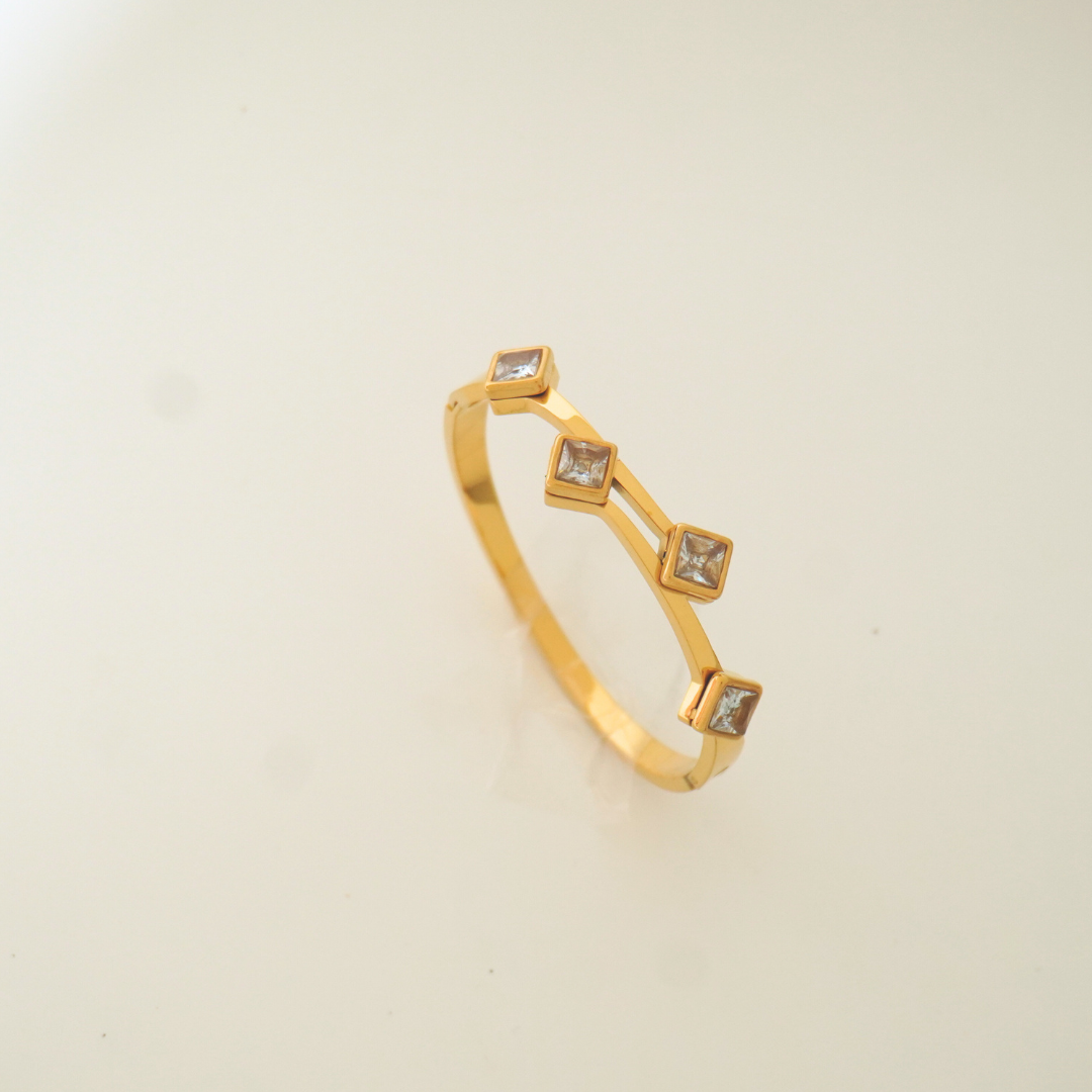Modern Muse Bangle – 18K gold-plated bangle with square-cut crystals, waterproof and anti-tarnish, fits size 2.2–2.4
