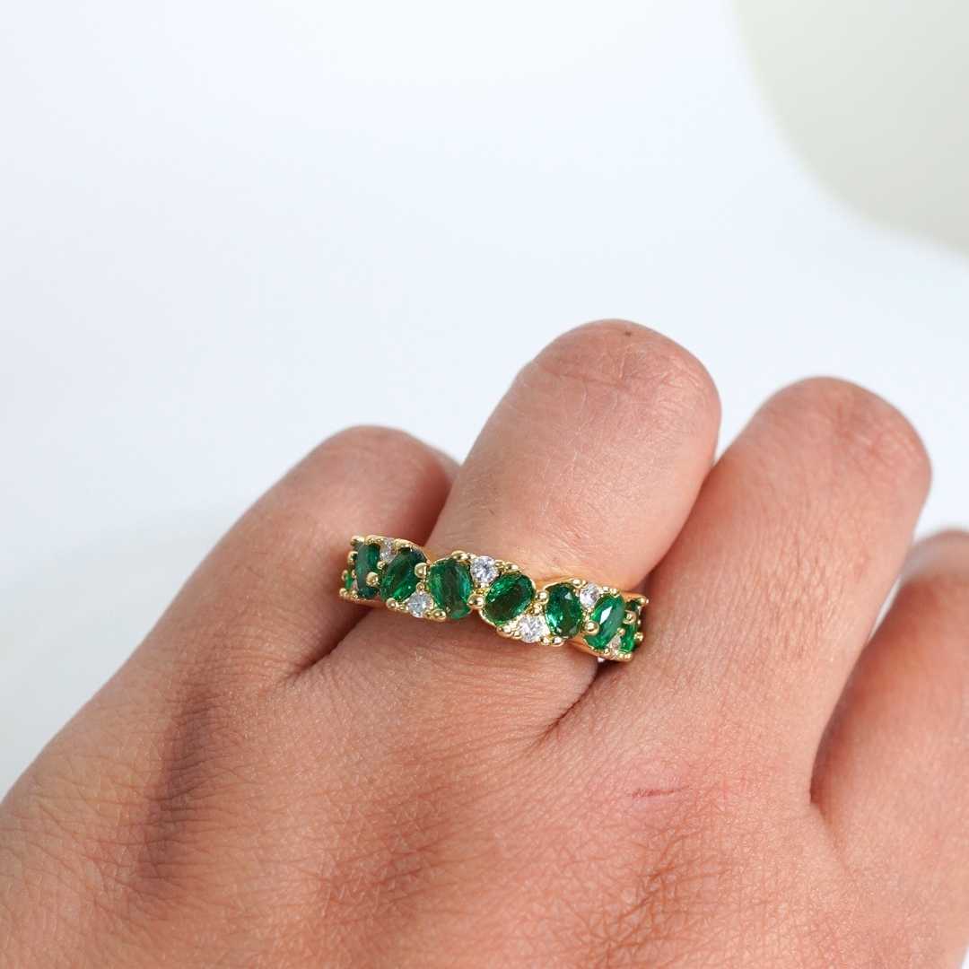Emerald Crown Adjustable Gold-Plated Ring