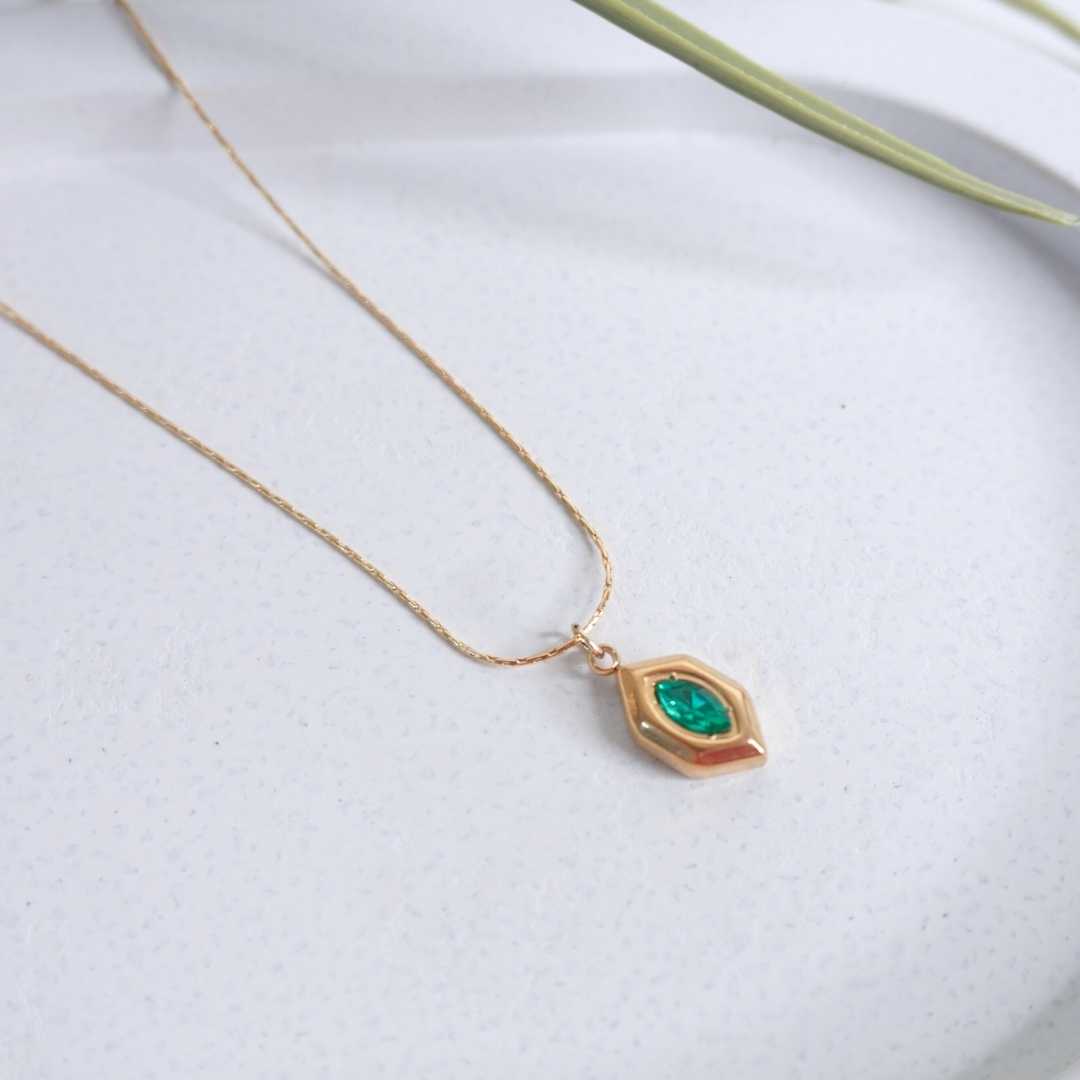 Emerald Hexa Pendant Necklace
