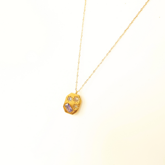 Gold Celestial Medallion Necklace with Amethyst Stone