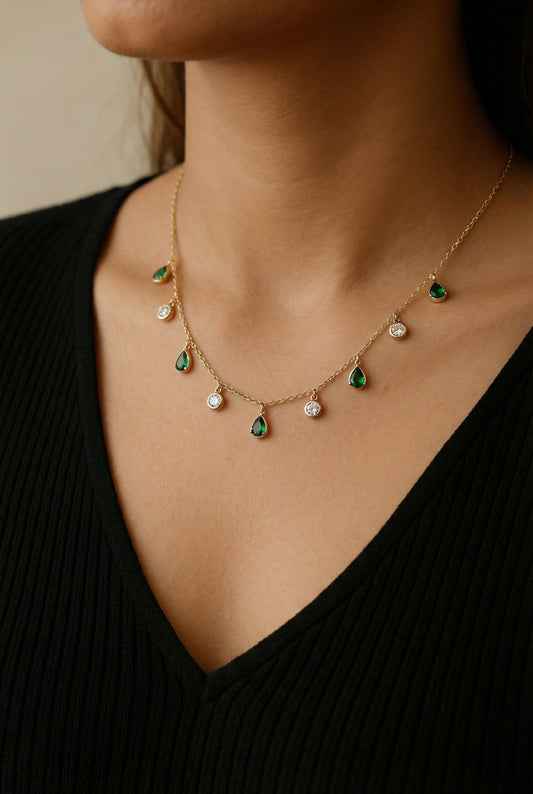 Emerald Drop Charm Necklace