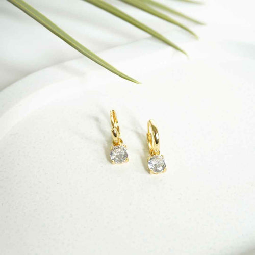 Radiant Solitaire Gold-Plated Hoop Earrings – 18K gold-plated stainless steel hoop earrings