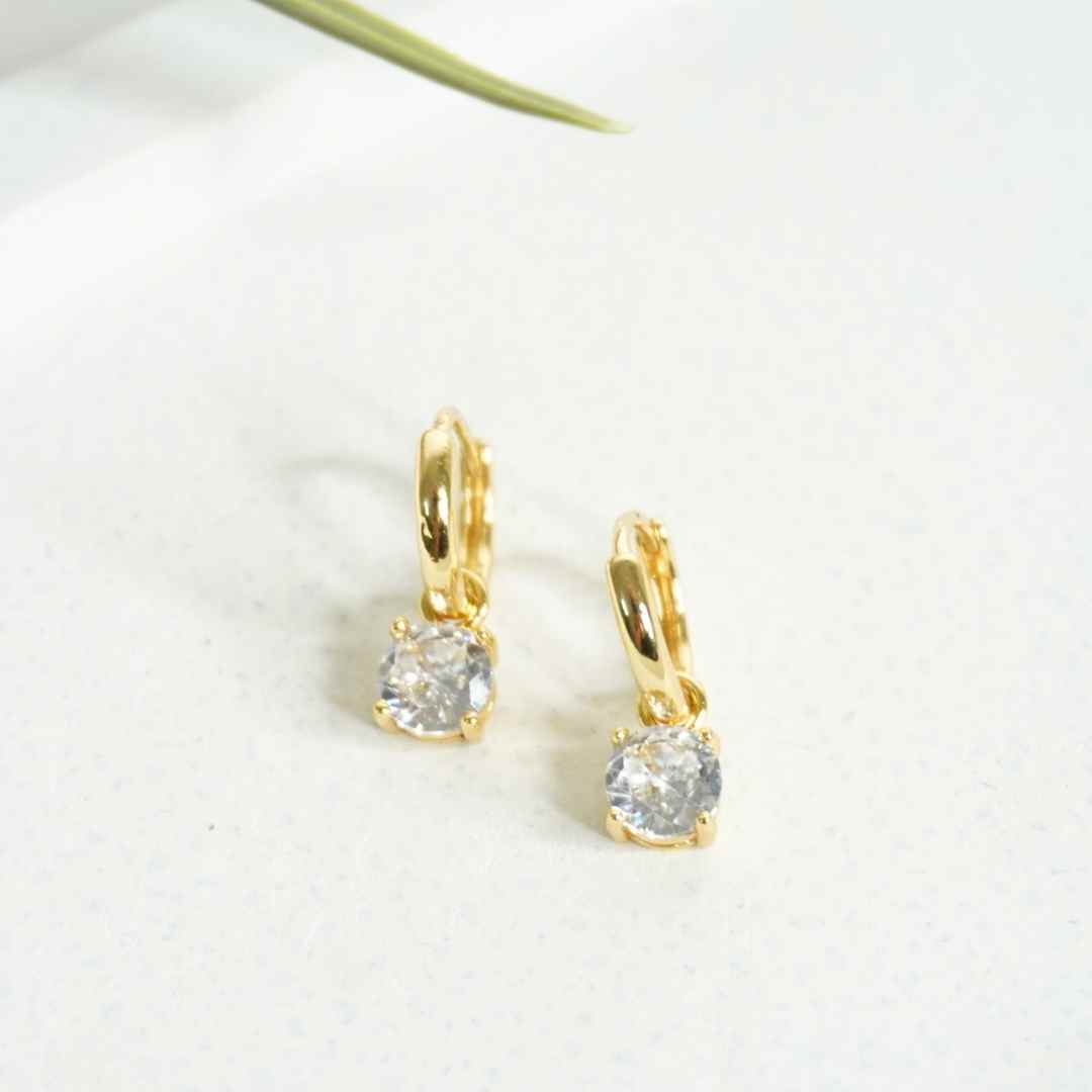 Radiant Solitaire Gold-Plated Hoop Earrings