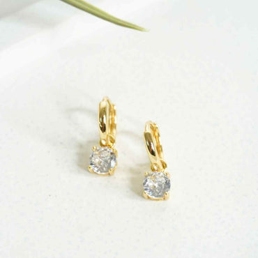 Radiant Solitaire Gold-Plated Hoop Earrings
