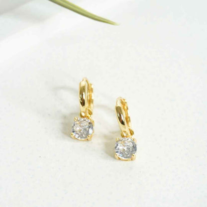 Radiant Solitaire Gold-Plated Hoop Earrings