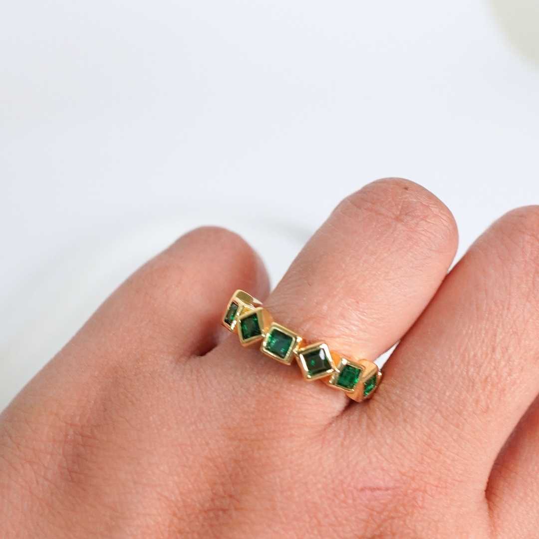 Emerald Prism Adjustable Gold-Plated Ring