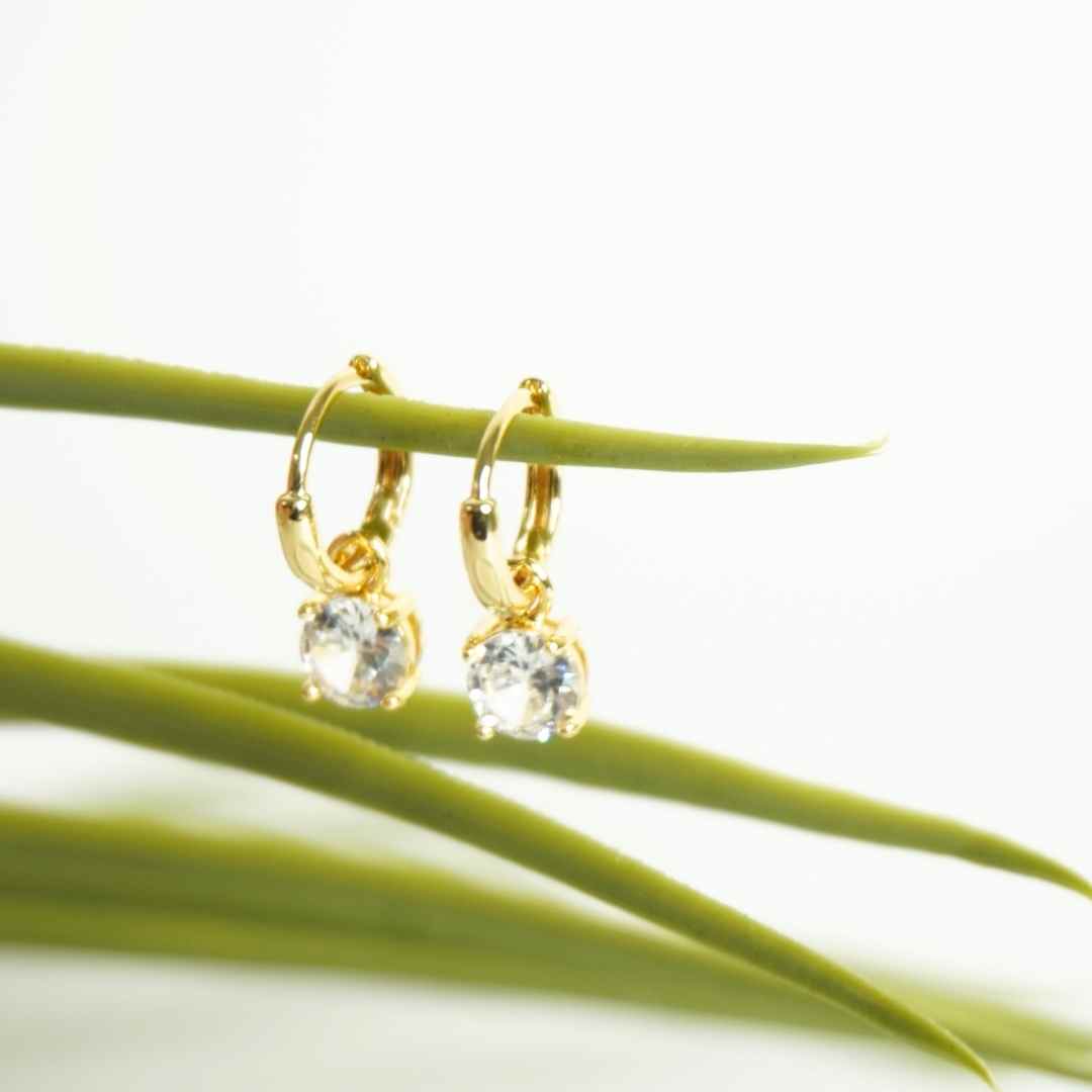 Radiant Solitaire Gold-Plated Hoop Earrings