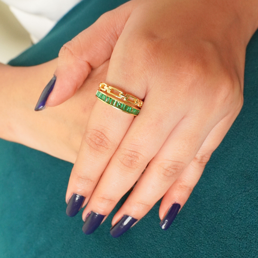 Ashara Emerald Glaze Duo Band Ring|Adjustable