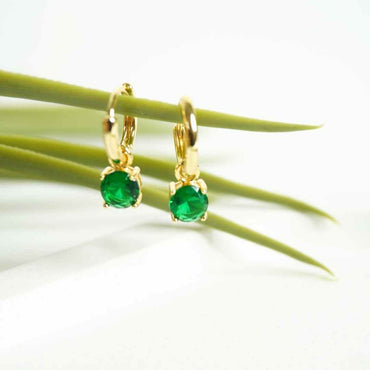 Emerald Glow Gold-Plated Hoop Earrings