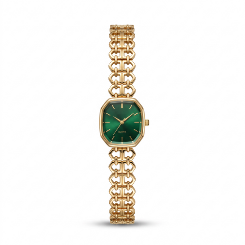Emerald Éclat Luxury Watch – 18K gold plated women's watch with emerald-green dial