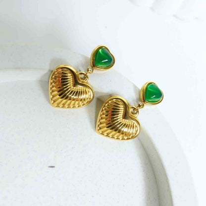 Emerald Heart Dangle Earrings