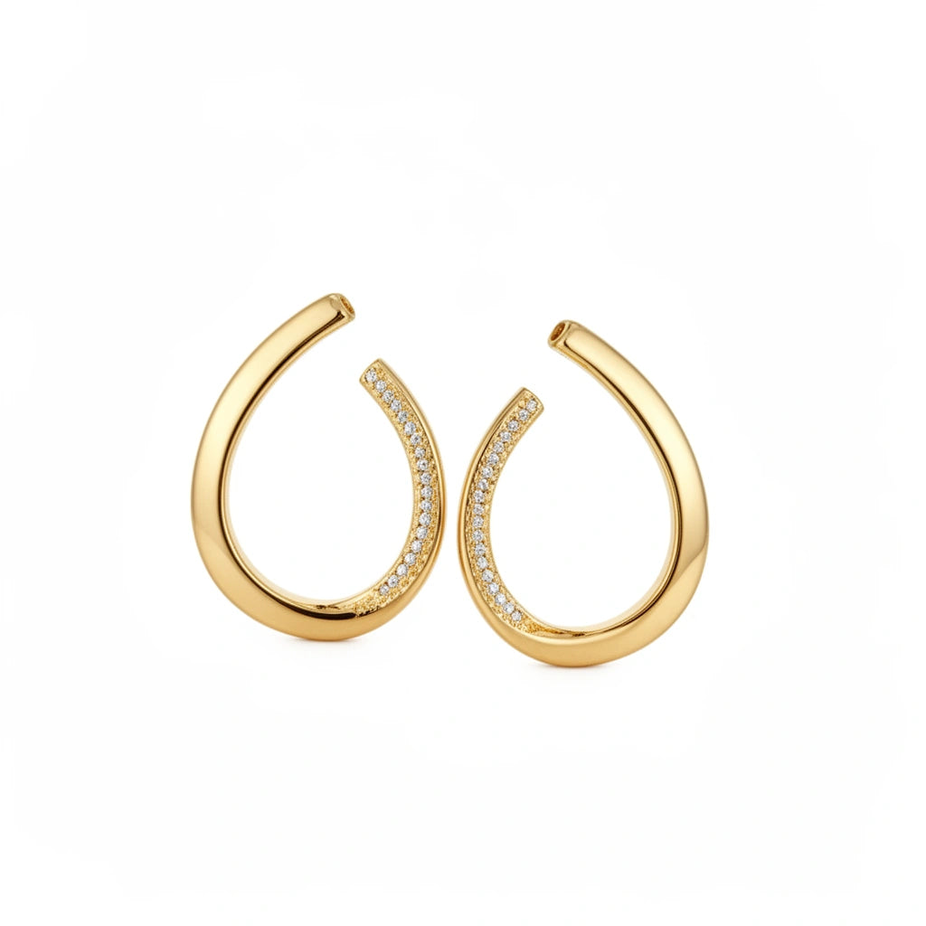 Celina Spark Gold Earrings – 18K gold plated open-loop earrings with sparkling stones