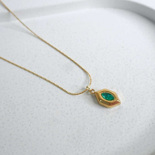 Emerald Hexa Pendant Necklace