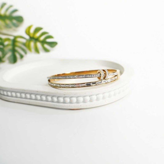 Luxe Crystal Dual-Band Gold Bangle Bracelet
