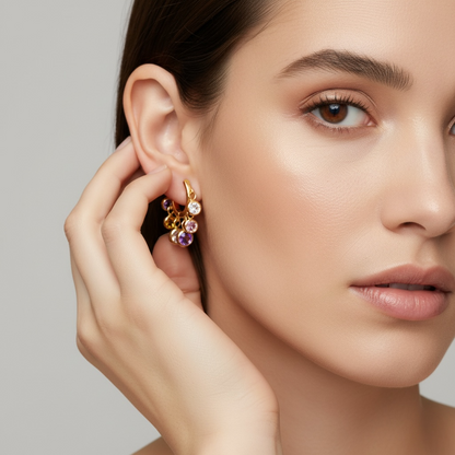Amethyst Rainbow Gold Hoop Earrings – 18K gold plated, view 2