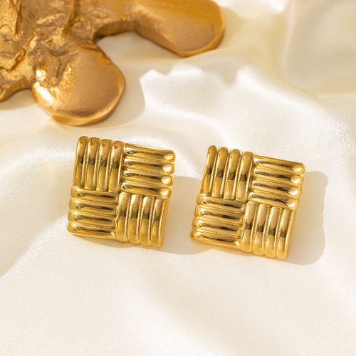Aurora Woven Square Studs – 18K gold-plated stainless steel stud earrings