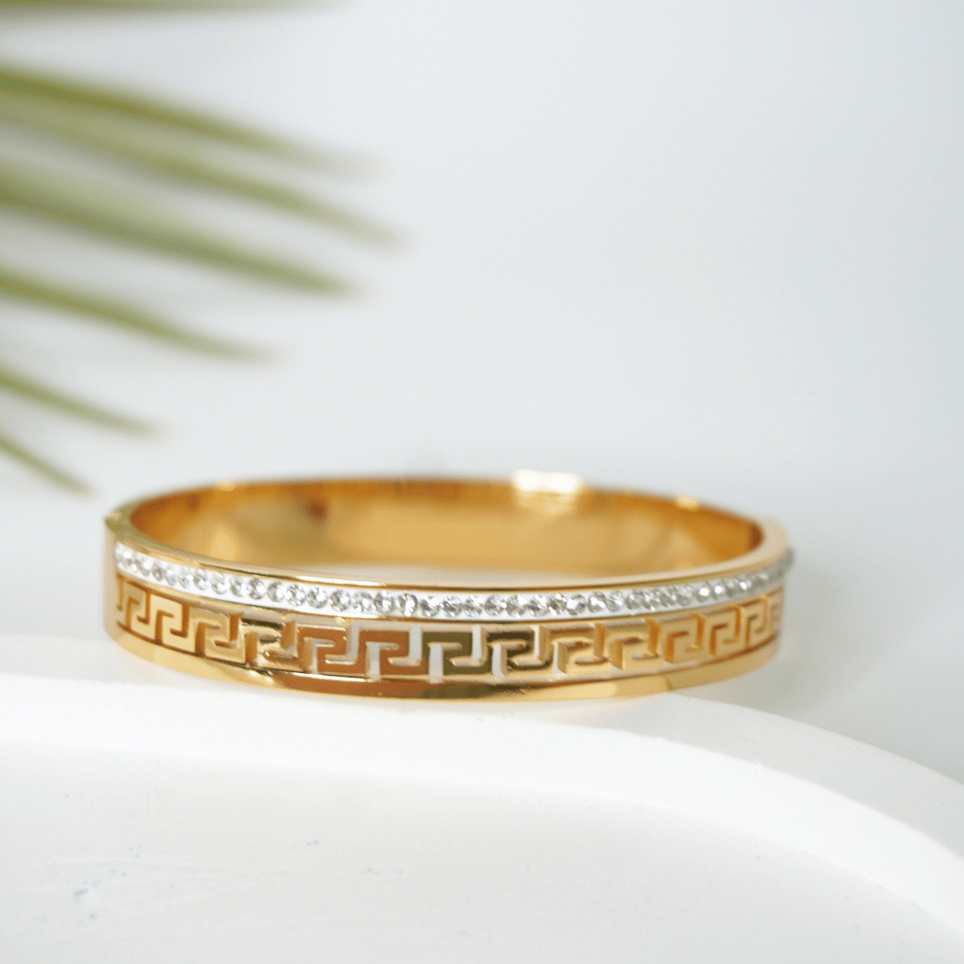 Helena Greek Key Crystal Bangle Bracelet