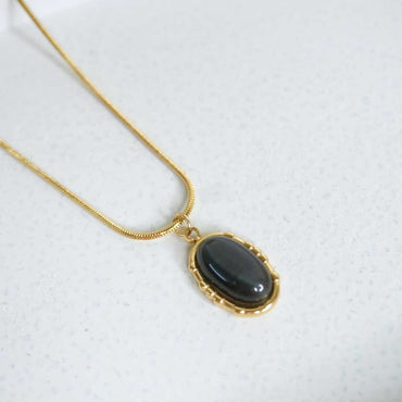 Black Onyx Oval Pendant Necklace