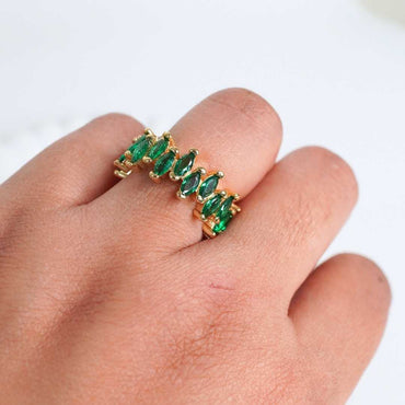 Emerald Glow Adjustable Gold-Plated Ring