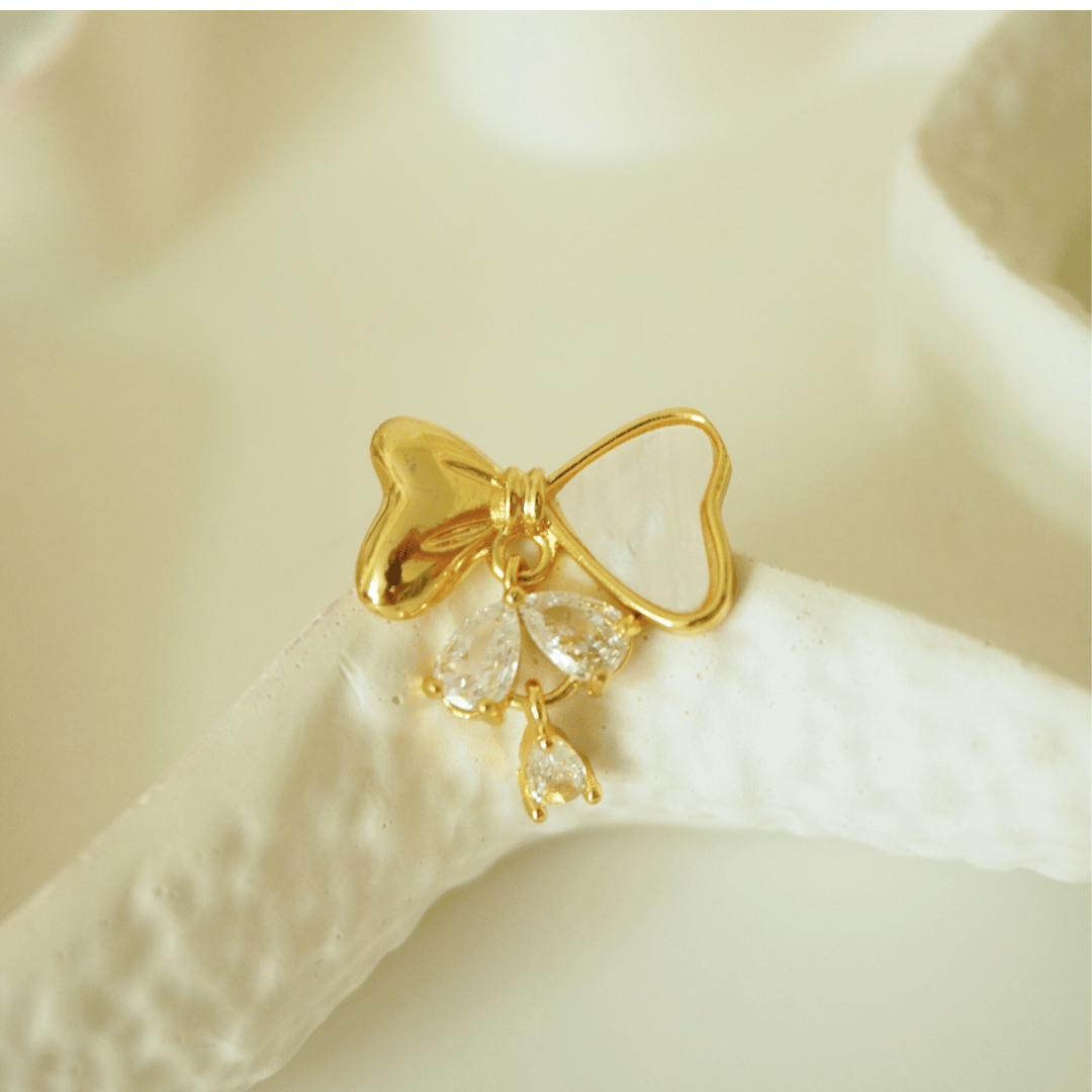 Pearl Bow Charm Gold-Plated Stud Earrings