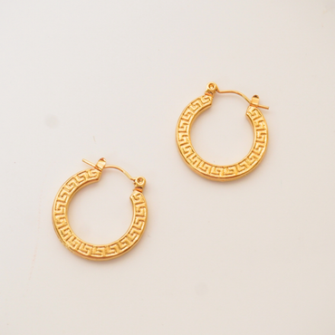 Ashara Athena Hoops – 18K Gold-Plated | Greek Pattern | Anti-Tarnish | Waterproof