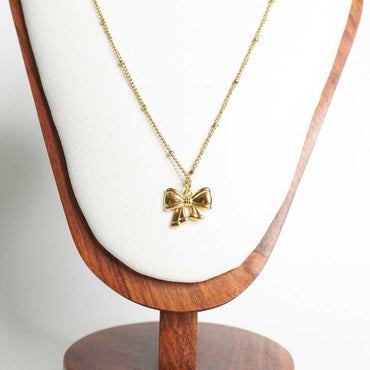 Golden Flutter Bow Pendant Necklace