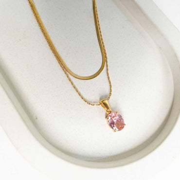 Pink Oval Stone Pendant Necklace