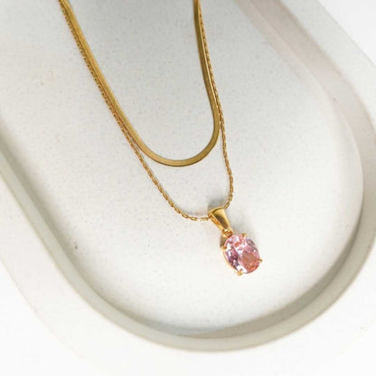 Pink Oval Stone Pendant Necklace