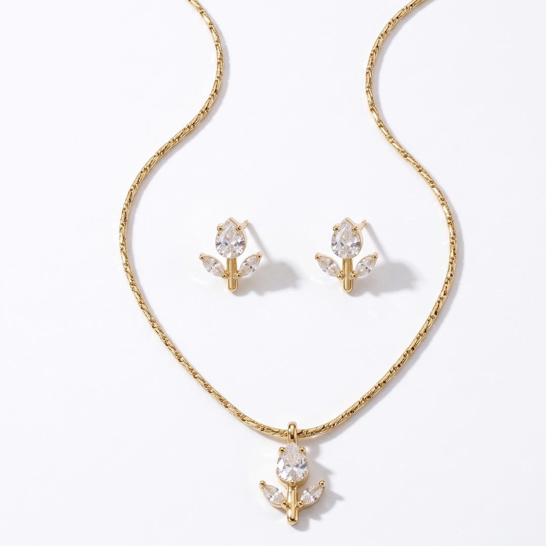 Celeste Tulip Necklace Set – 18K gold-plated stainless steel pendant necklace, view 3