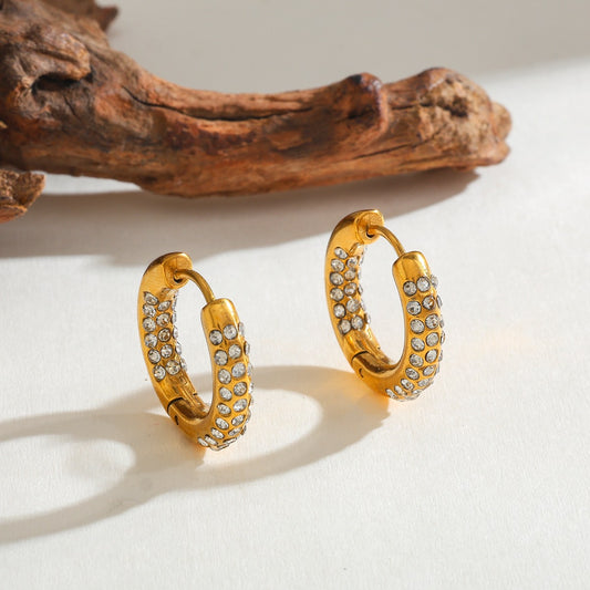 Golden Crystal Accent Hoop Earrings