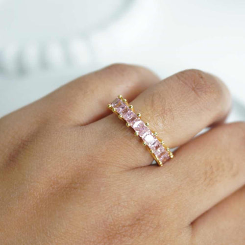 Pink Princess Cut Eternity Band Small – 18K gold-plated stainless steel ring