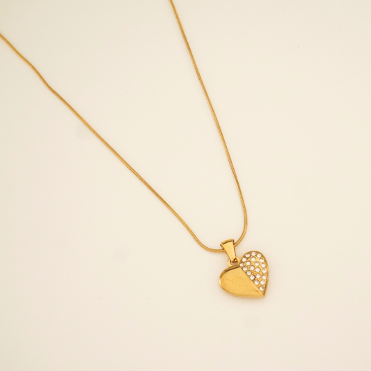 18K gold-plated stainless steel heart pendant necklace with crystal detailing from Ashara Jewels
