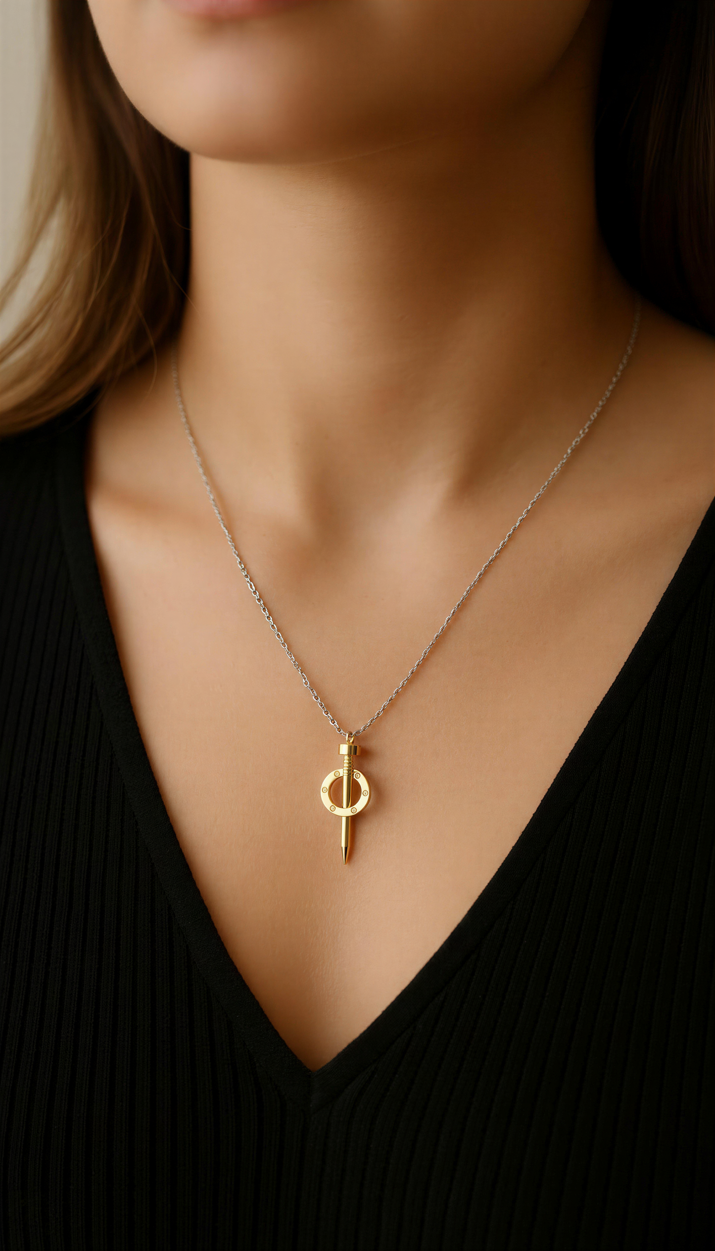 Dual-Tone Screw Drop Necklace