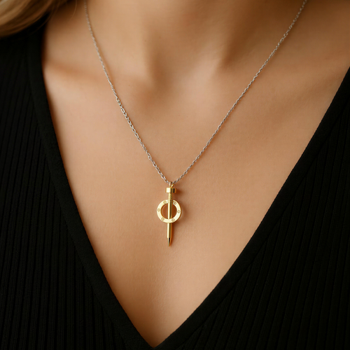 Dual-Tone Screw Drop Necklace – necklace with an 18K gold-plated brass pendant