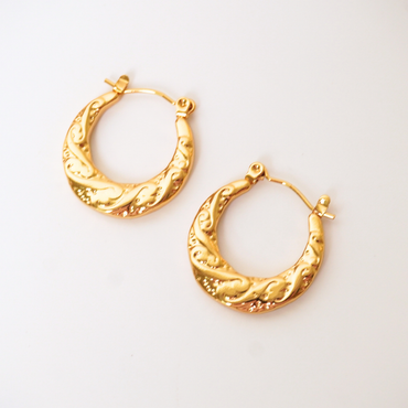 18K gold-plated baroque swirl hoop earrings – waterproof and anti-tarnish vintage design by Ashara Jewels
