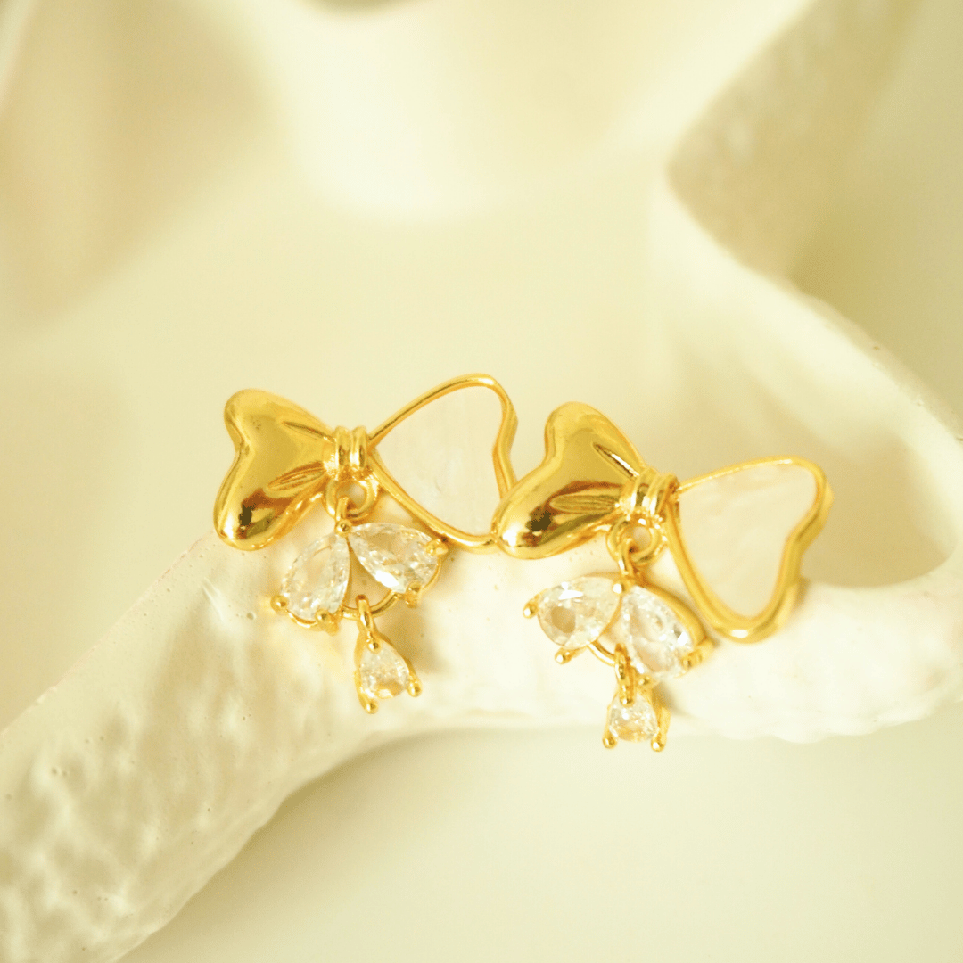 Pearl Bow Charm Gold-Plated Stud Earrings