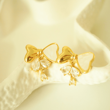 Pearl Bow Charm Gold-Plated Stud Earrings