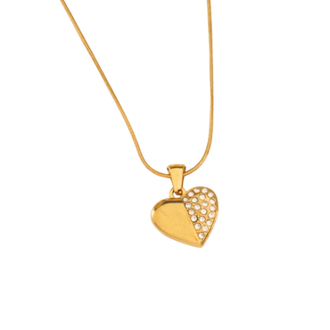 Crystal Heart Locket Necklace – 18K Gold-Plated