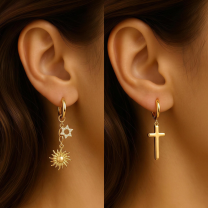 Celestial & Cross Mismatched Hoop Earrings