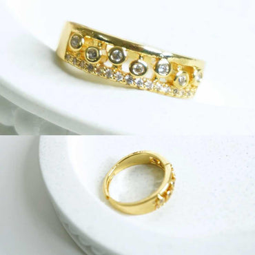 Elegant Gold-Plated CZ Band Ring | Adjustable
