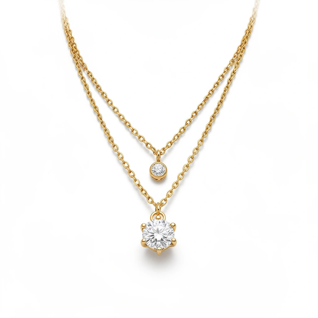 Luna Double Layer Solitaire Necklace